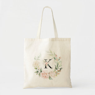 Tote Bag Pastel rose couronne personnalisée monogramme flor
