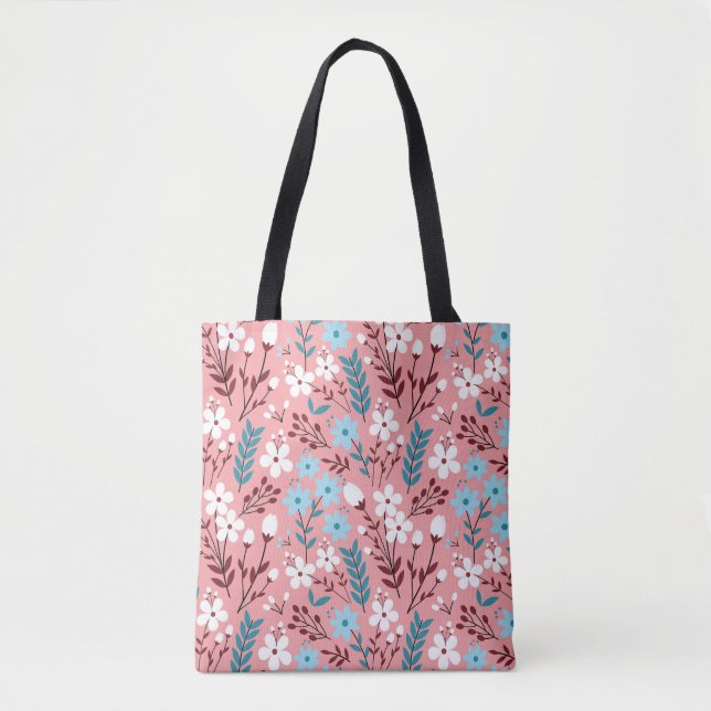 Tote Bag Pastel Rose Floral Motif sans Seamless. (Devant)