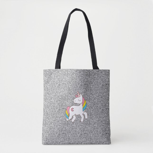 Tote Bag Pastel Silver Parties scintillant Unicorne (Devant)