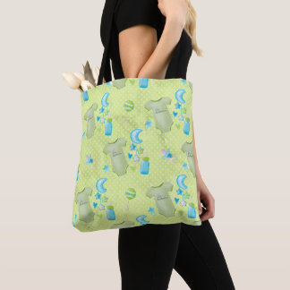 TOTE BAG PASTEL VERT BLEU BÉBÉ BLANC OBJETS DE GARÇON