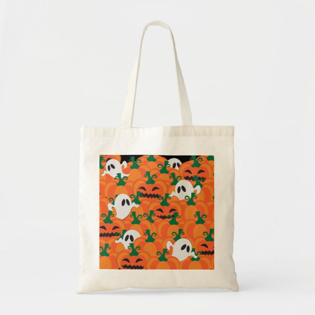 Tote Bag Patch Citrouille Haunted Halloween Ghosts (Devant)