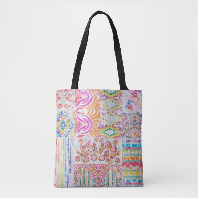 Tote Bag patchwork Abstrait, motif de teinture à l'aquarell (Devant)
