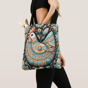 Tote Bag Patchwork Boho Russe Folk art Tous bleus Pâques