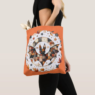 Tote Bag Patchwork Chat d'Halloween aux couleurs d'automne