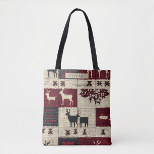 Tote Bag Patchwork croisé rustique   Folk Holiday Motif