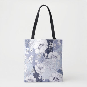 Tote Bag Patchwork de fleur de denim, motif sans soudure.