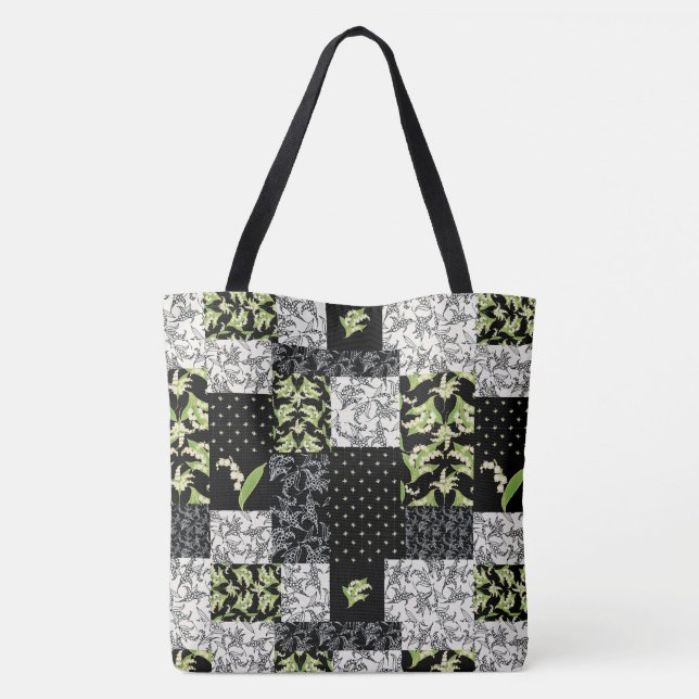 Tote Bag Patchwork de Lilies-of-the-Valley en noir (Dos)