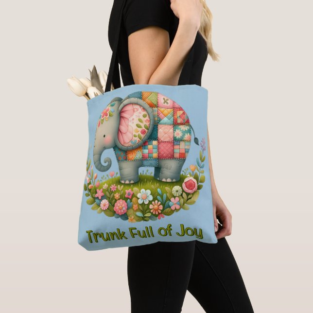 Tote Bag Patchwork Elephant Floral Meadow Charm (De près)