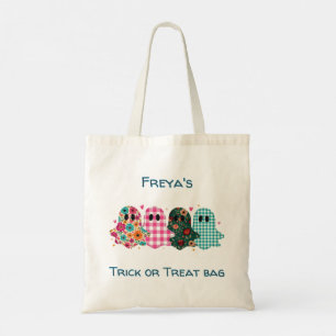 Tote Bag Patchwork Ghost Halloween Tricoter ou traiter