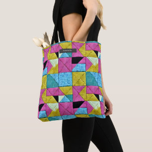 Tote Bag Patchwork Quilt Inspirée Boho Trompe L'oeil