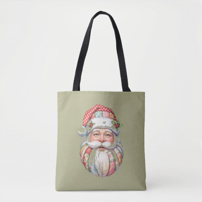 Tote Bag Patchwork Santa Claus Christmas Retro (Devant)