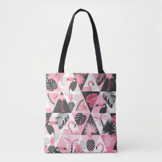 Tote Bag Patchwork Tropical : Flamant rose Watermelon Seaml