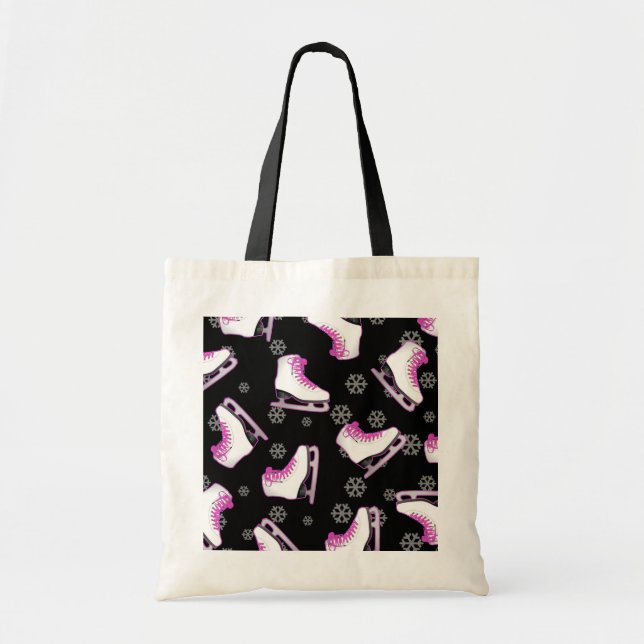 Tote Bag Patinage artistique - patins de glace noir et rose (Devant)
