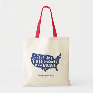 Tote Bag Patriotic Blue USA Map Citation Monogramme