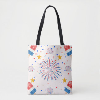 Tote Bag Patriotique Ice Pops & Fireworks Motif | Rouge bla