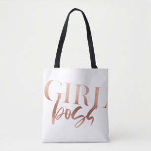 Tote Bag Patron de fille Texte noir or Rose