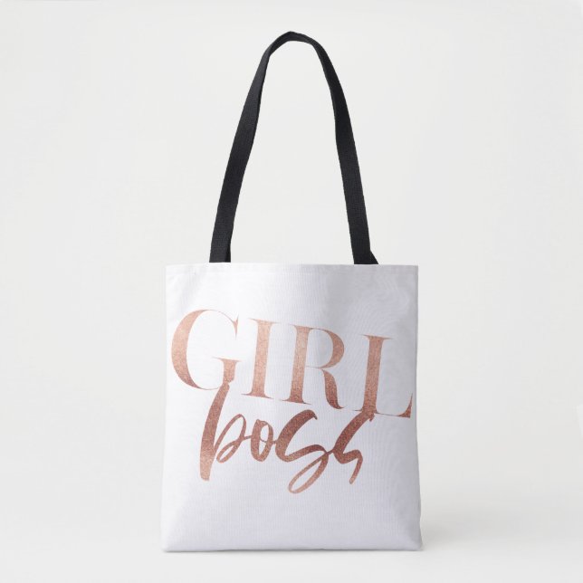 Tote Bag Patron de fille | Texte noir or Rose | (Devant)