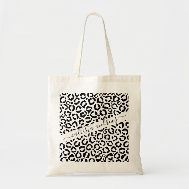 Tote Bag Patteries du Black White Leopard animal (Devant)