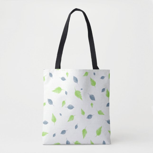 Tote Bag Pattern Blue & Green Leaves (Devant)