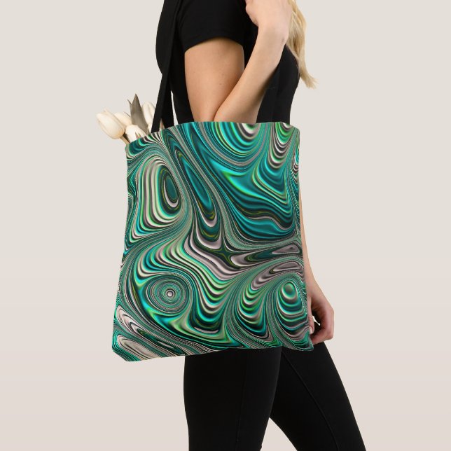 Tote Bag Paua Abalone Shell Fractal Abstrait dans Teals (De près)