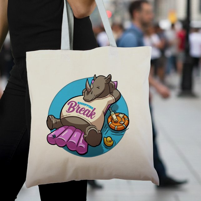 Tote Bag Pause shopping Drôle Drôle Repos Rhino Pool Cartoo (Créateur téléchargé)