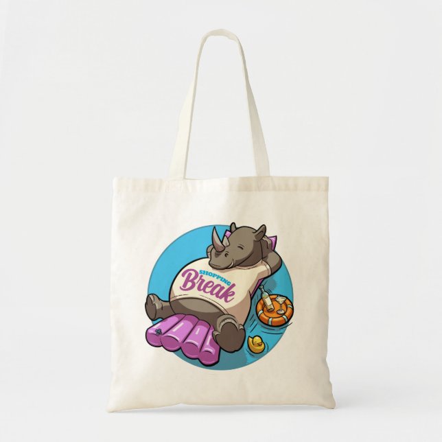 Tote Bag Pause shopping Drôle Drôle Repos Rhino Pool Cartoo (Devant)