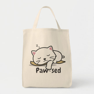 Tote Bag Paw-sed Cute Cat Tote – Lazy Kitty Cotton Bag