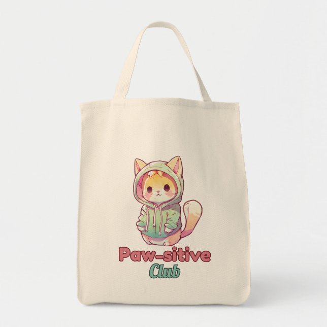 Tote Bag Paw‑sitive Club Cat Design for Animal Lover (Devant)