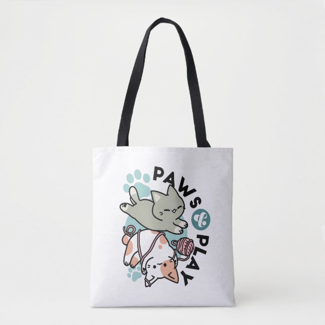 Tote Bag Paws and Play – Adorable Cat Illustration (Devant)