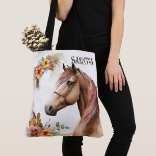 Tote Bag Pays aquarelle cheval chute nom boho