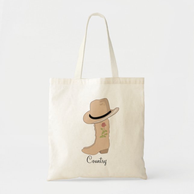 Tote Bag Pays Casquette beige et Bottes avec Fleur (Devant)
