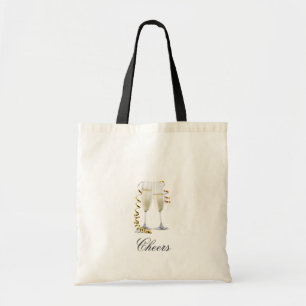 Tote Bag pays français blanc bois blanc flûtes champagne
