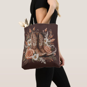 Tote Bag Pays moderne Fleurs Occidentales avec Bottes Cowbo