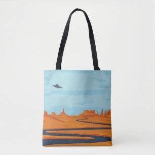 Tote Bag  paysage avec vallée déserte, montagnes, sombre w