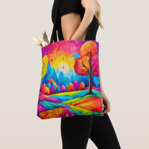 Tote Bag Paysage coloré dans un style art de rêve