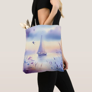 Tote Bag Paysage côtier de voilier pastel