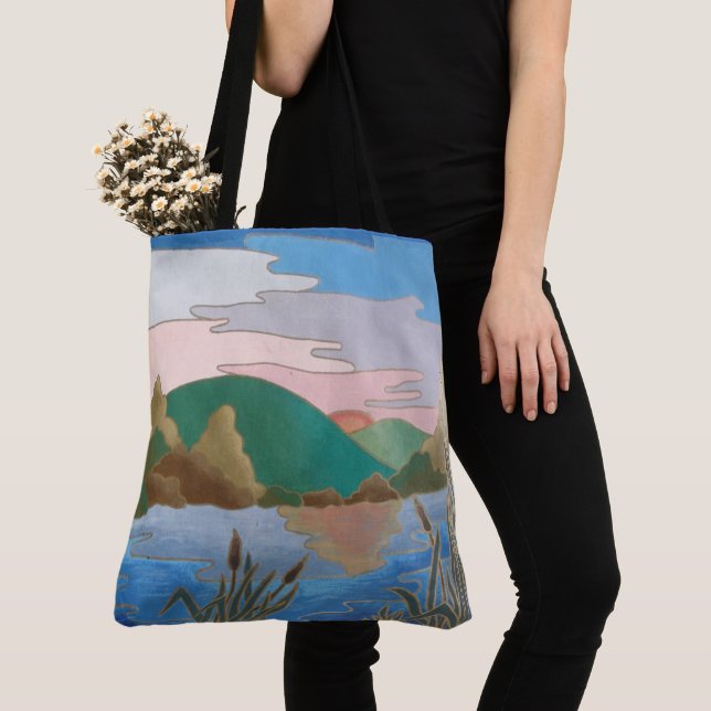 Tote Bag Paysage d'eau bleue Uniquei contemporain abstrait (De près)