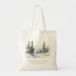 Tote Bag Paysage des neiges d'hiver Mariage d'aquarelle