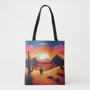 Tote Bag Paysage du désert des soleils jumeaux - Cactus cél