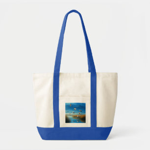 Tote Bag Paysage serein de lac avec des grues en vol