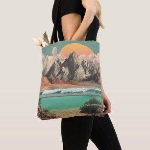 Tote Bag Paysage surréaliste d'océan et de montagnes avec d