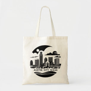 Tote Bag Paysage urbain d'Austin Texas Rétro Art en noir et