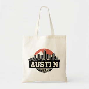 Tote Bag Paysage urbain d'Austin Texas Rétro Art en noir et