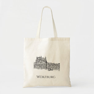 Tote Bag Paysage urbain de Würzburg en Bavière, art linéair