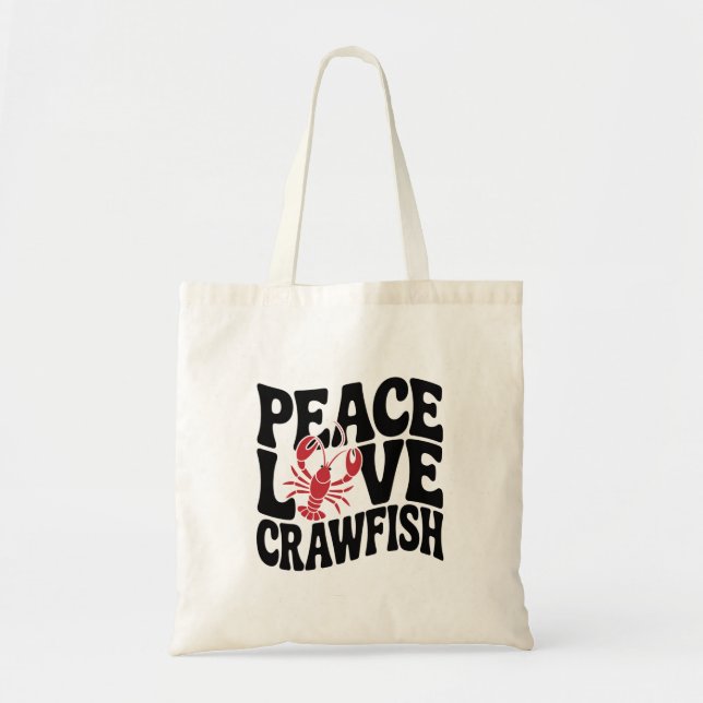 Tote Bag Peace Love and Crawfish Cajun Name (Devant)