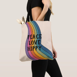 Tote Bag Peace Love Hippy Retro 60s Flower Motif