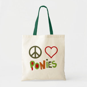 Tote Bag Peace Love Ponies Colorful Retro Horse
