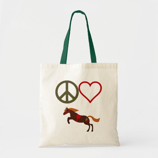 Tote Bag Peace Love Ponies Retro Jumping Horse (Devant)