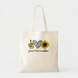 Tote Bag Peace Love Sunshine Sunflower Hippie TShirt