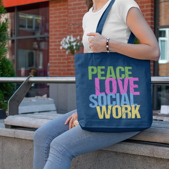 Tote Bag Peace Love Travail social personnalisé (Créateur téléchargé)